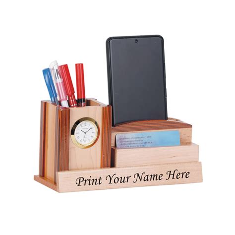 Shivom Crafts Wooden Pen Holder with Clock, Card and Mobile  .